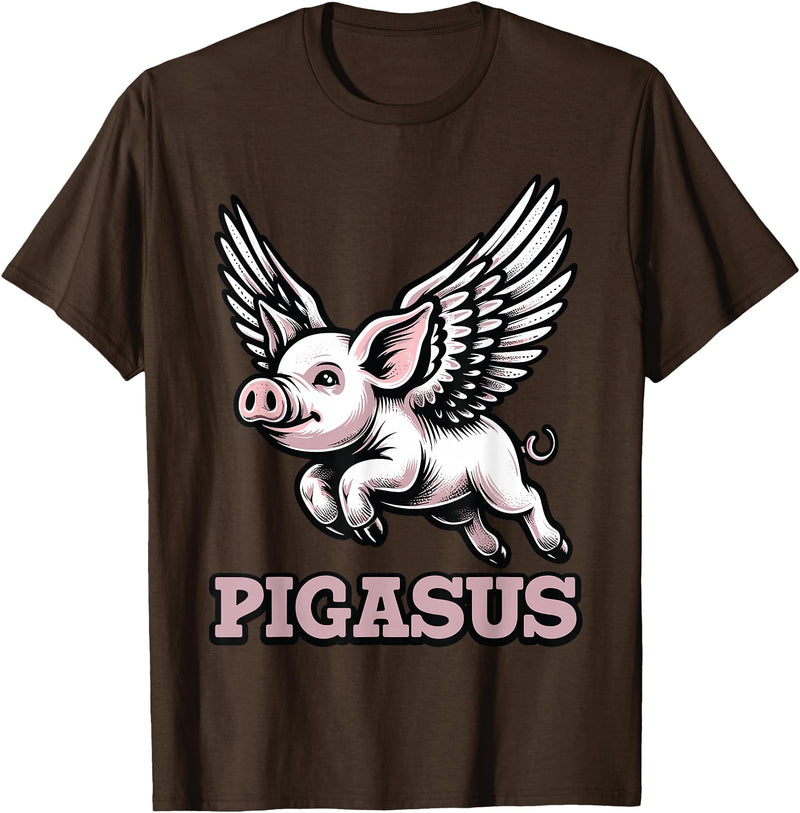 Mythical Pigasus Flying Pig Pigasus Flying Pig Animal Mythical Pig Lover T-Shirt - Brown