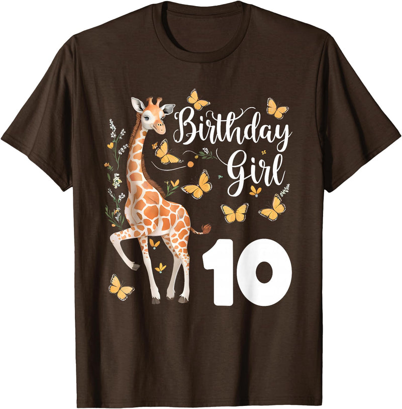 Giraffe Birthday Party by LazyPanda Giraffe 10th Birthday Girl 10 Years Old Giraffe Lover T-Shirt - Brown
