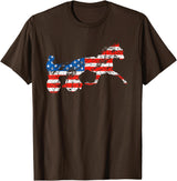 Unique Horse Racing Gifts Co. Vintage Harness Racer USA Flag Trotting Horse Harness Racer T-Shirt - Brown