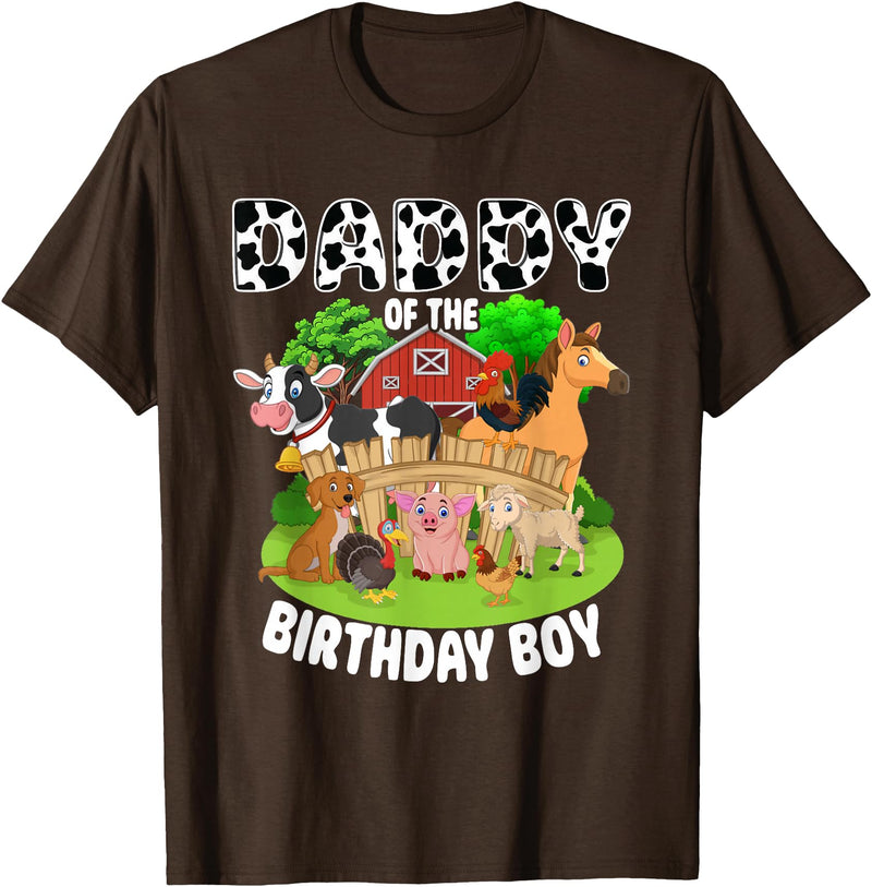 Matching Farm Theme Birthday Shirts By PDQA Daddy of The Bday Boy Farm Animals Matching Farm Theme T-Shirt - Brown