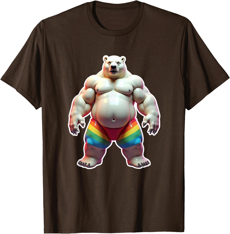 Jay Moe Design "I Love Bears" Fun Gay Pride Vintage Rainbow T-Shirt - Brown