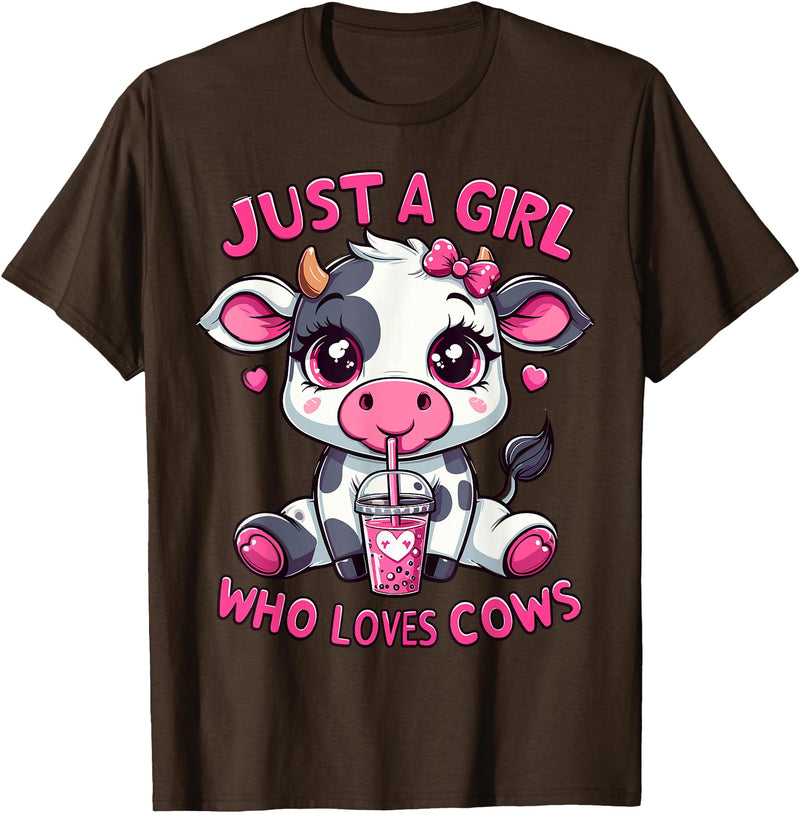 Cute Cow Lover Cow Just A Girl Who Loves Cows T-Shirt - Brown