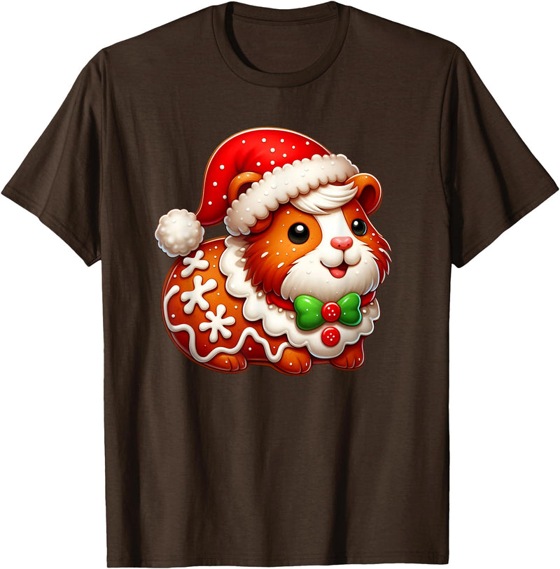 Guinea Pig Lover Christmas Cookie Outfits Boy Girl Funny Gingerbread Man Guinea Pig Christmas Womens Mens Kids T-Shirt - Brown