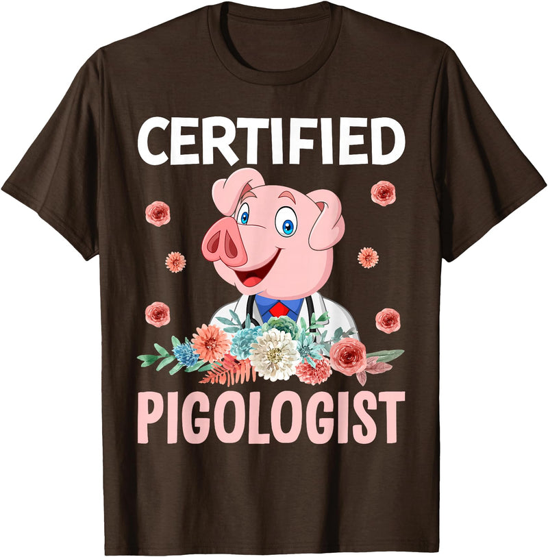 Funny Pig Farm Piggy Farmer Farming Gifts DAIMMER Certified Pigologist T-Shirt - Brown