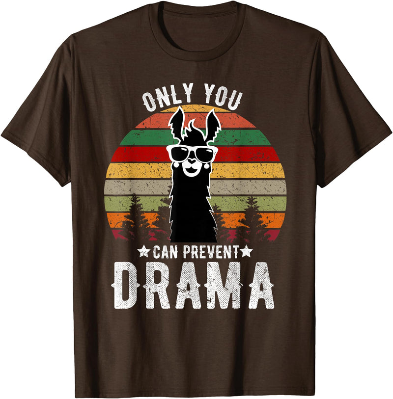 BR - LLAMA Tshirts Vintage Only You can Prevent Drama Llama T-Shirt - Brown