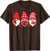 Three Gnome Crew Family Outfit Gnomes Love Valentine's Day Buffalo Leopard Heart Women Men T-Shirt - Brown