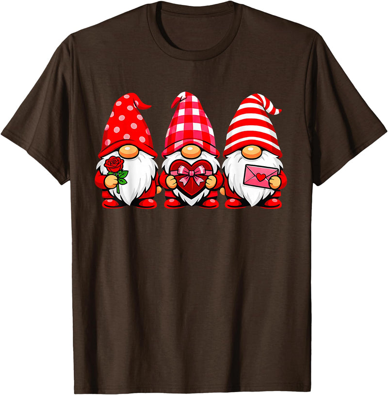 Three Gnome Crew Family Outfit Gnomes Love Valentine's Day Buffalo Leopard Heart Women Men T-Shirt - Brown