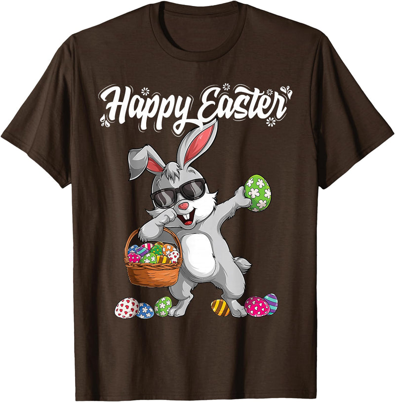 Dabbing Rabbit Easter Day Eggs Dab Boys Girls Kid Gift Bunny T-Shirt in Brown