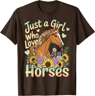 Funny Horse Lover Just A Girl Who Loves Horses T-Shirt - Brown