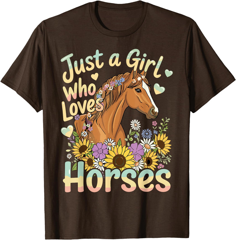 Funny Horse Lover Just A Girl Who Loves Horses T-Shirt - Brown