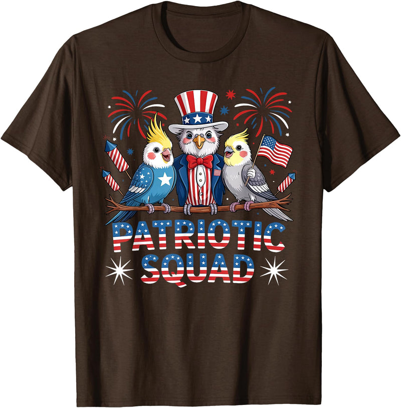 Cockatiel Parakeet Bird 4th Of July Bird Lover Patriotic Cockatiel Parakeet Bird Birdwatching 4th of July T-Shirt - Brown