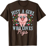 Cool Animal Farmers Year Of Pig Women Girl Designs Funny Just A Girl Who Loves Pigs Gift | Cute Mini Piggy Kids T-Shirt - Brown