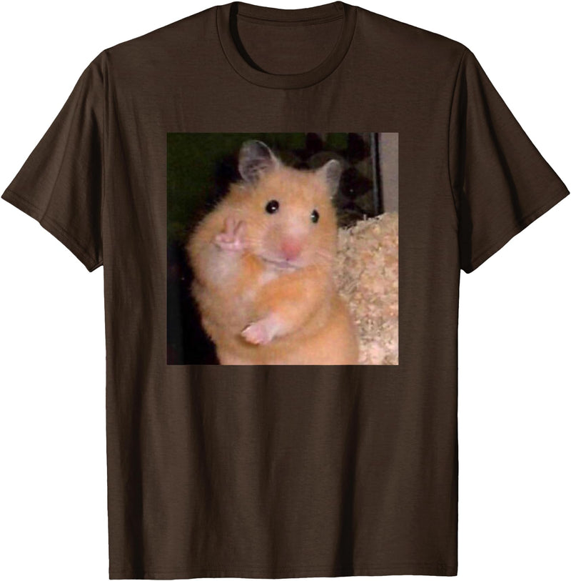 Hamster Meme Peace Sign Funny Pet Owner Trendy T-Shirt - Brown