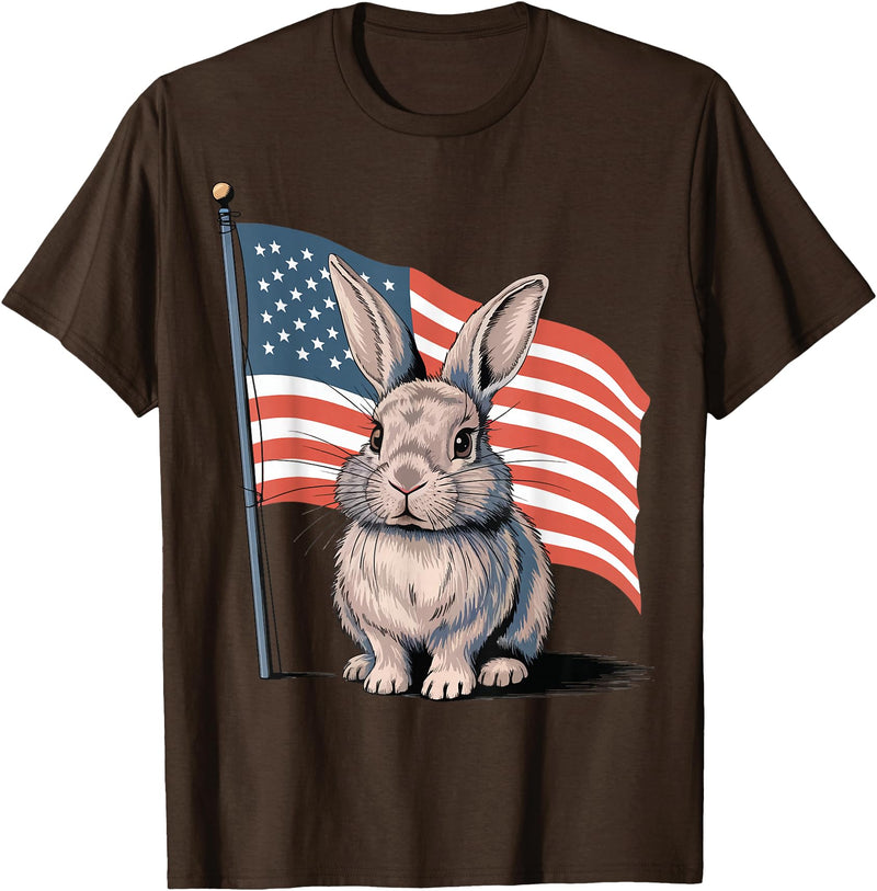 Rabbit USA Flag Easter T-Shirt in Brown