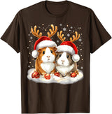 Funny Xmas Guinea Pig Lover Christmas Christmas Guinea Pig Reindeer Xmas T-Shirt - Brown