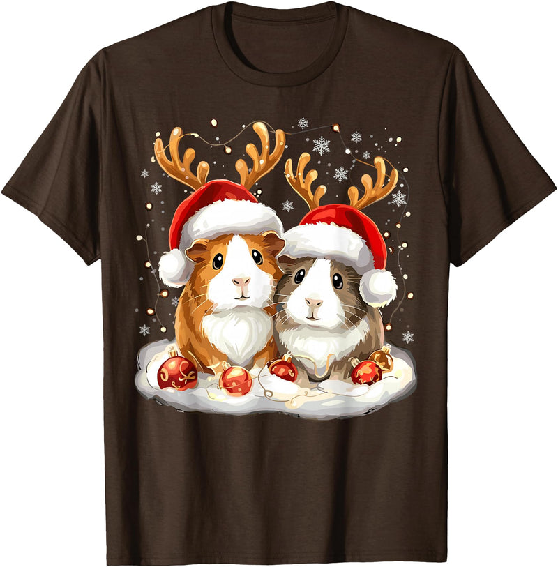 Funny Xmas Guinea Pig Lover Christmas Christmas Guinea Pig Reindeer Xmas T-Shirt - Brown