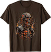 Molten Skull Fire Horror Skeleton Art Designs Spooky Halloween Skull Skeleton Fire Dark Fantasy T-Shirt - Brown