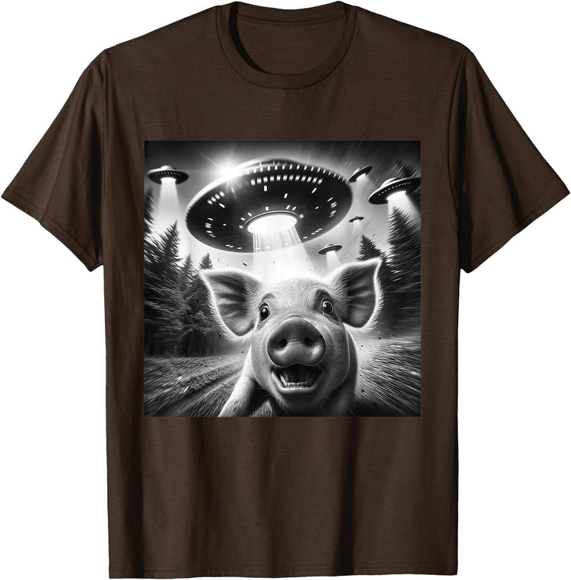 Funny Pig UFO Alien Pig Graphic Designs Funny Pig UFO Alien Pig Graphic Men Women T-Shirt - Brown