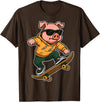 Pig Skateboarding Skater Men Boys Kids Skateboard Pig Riding Skateboard Skater Pig Graphic T-Shirt - Brown