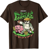 Minecraft Team Farmers Iron Golem & Pig Grow Wheat & Carrot T-Shirt - Brown