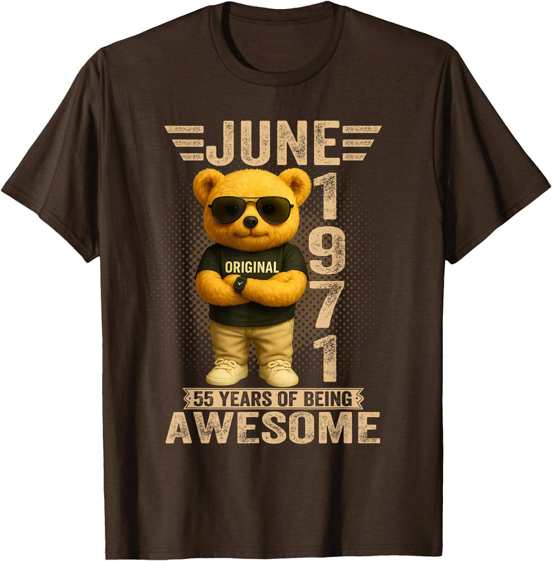 June 1971 55th Birthday Gifts for Men Women 55 Year Old June 1971 Teddy Bear 55th Birthday Men Women T-Shirt - Brown