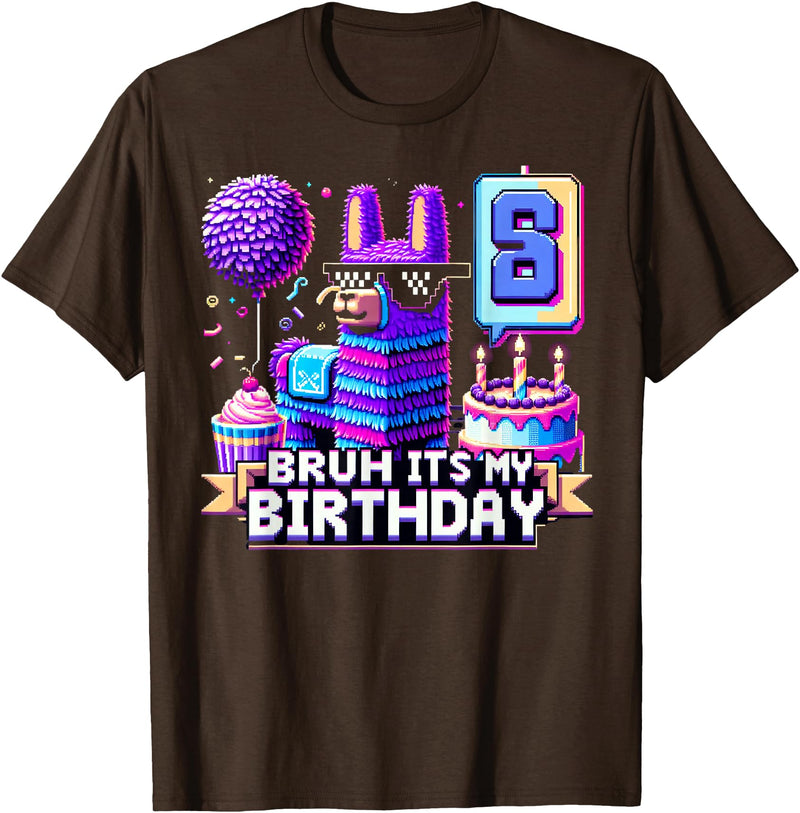 Llama Pinata Birthday Clothing Funny Family Party Llama Pinata Boy Girl Family Party Bday Bruh Its My Birthday T-Shirt - Brown