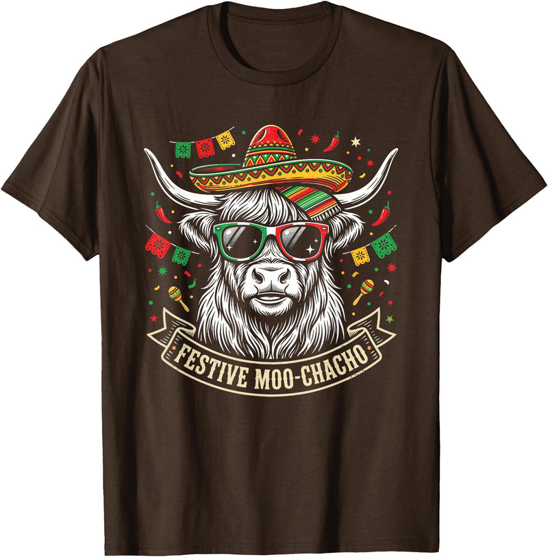 Cinco De Mayo Fiesta Moo Tees Vintage Highland Cow Cinco De Mayo Funny Retro Fiesta Design T-Shirt - Brown