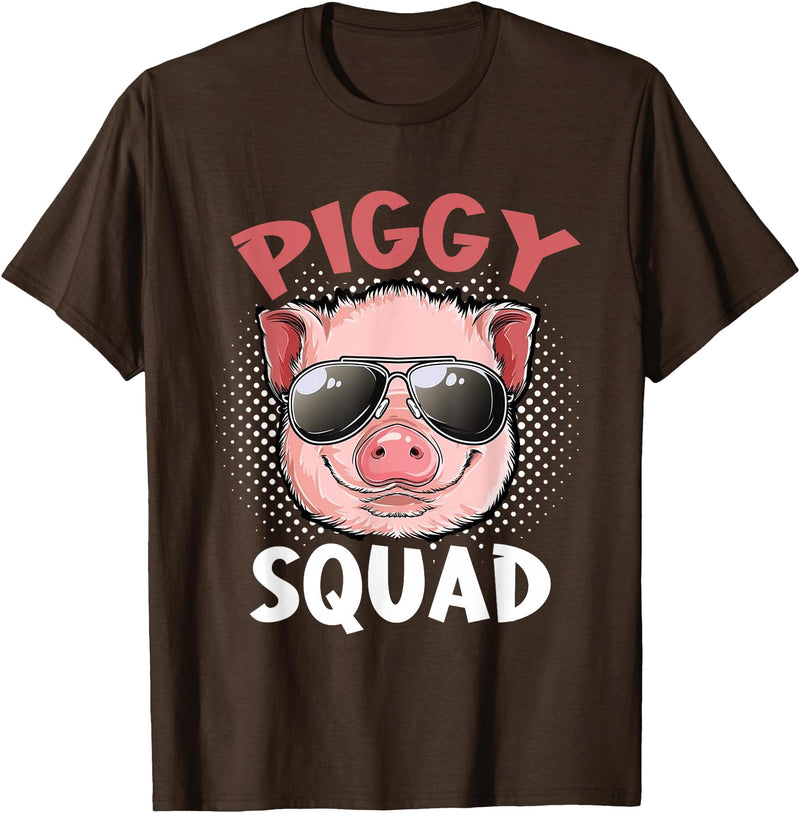 Piggy Squad T-Shirt Funny Cool Pigs Lover Pink Animal Tee T-Shirt - Brown