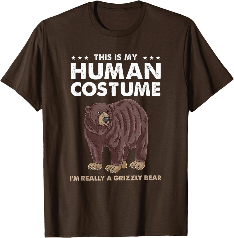 Hiking Lover Design This Is My Human Costume Im Really A Grizzly Bear T-Shirt - Brown
