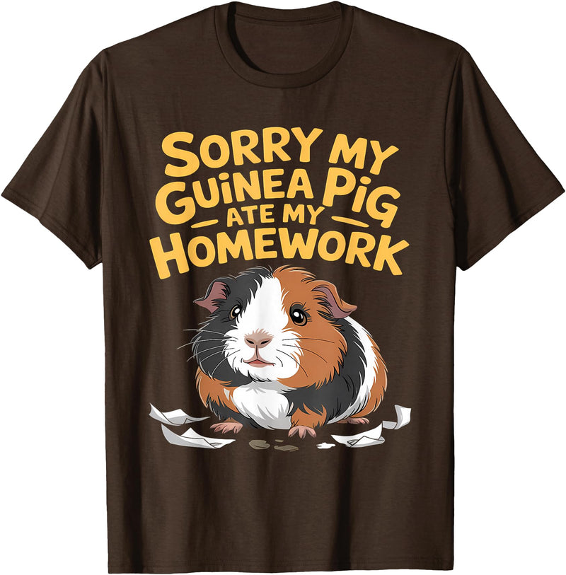 Sorry My Guinea Pig ate my Homework Kids School Sorry My Guinea Pig Ate My Homework Funny Pet Rodent Hamster T-Shirt - Brown