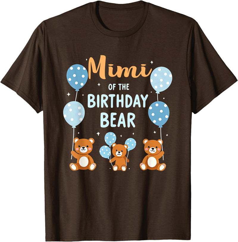 Balloons Birthday Party Matching Family Tee Birthday Bear Grandma Mimi Of The Birthday Boy T-Shirt - Brown