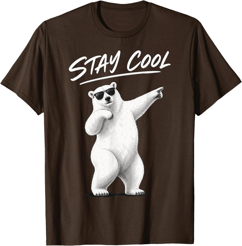 Polar Bear Enthusiast Apparel Polar Bear Wearing Sunglasses with Stay Cool Quote T-Shirt - Brown