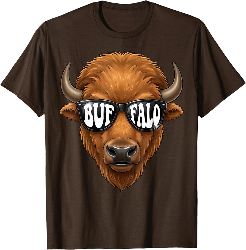 generic Buffalo with Sunglasses Wildlife Graphic for Men Women Kids T-Shirt - Brown