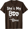 Couples Halloween Matching Gifts Matching Halloween Pajama Couples, She’s My Boo Skull Face T-Shirt - Brown