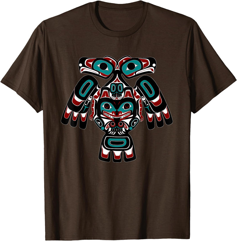 Tribal America Alaska Native American Indian Tlingit Eagle Bear Clan Spirit T-Shirt - Brown