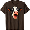 Funny Cow Face Screaming Silly Animal Graphic Animal Cows Funny Cow Face Screaming Silly Animal Shocked T-Shirt - Brown