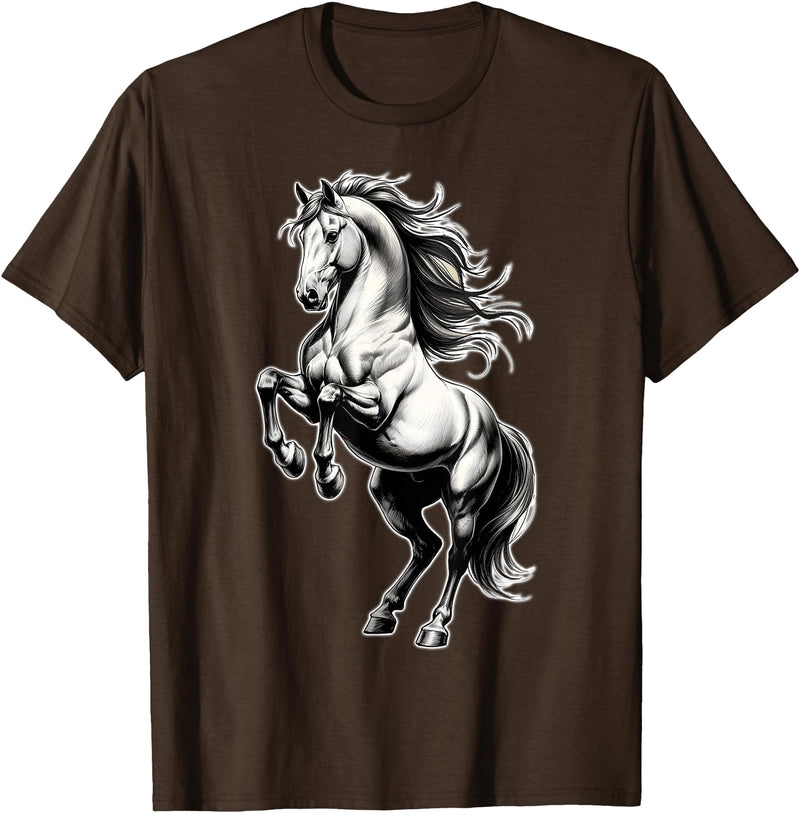 Urban Empyre Shire Horse White Equestrian Rearing T-Shirt - Straight - Brown