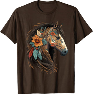 Just a girl who loves horses Co. Equestrian Horse Lover Western Cowgirl Horseback Riding T-Shirt - Brown