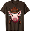 Wowsome! Cowboy Pig Western Rodeo Cowboy Hat and Bandana T-Shirt - Brown