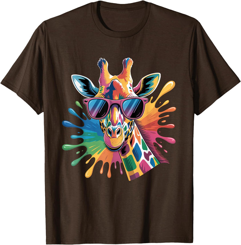Safari Animal Art Giraffe Sunglasses Funny Giraffe Lover Safari Animal Animal T-Shirt - Brown