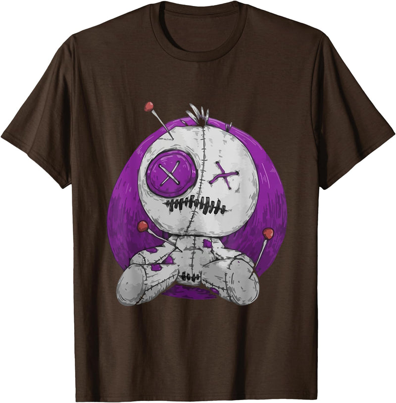 E-Girl Aesthetic Clothes Soft Grunge Clothing Scary Funny Graphic Voodoo Doll Teddy-Bear Halloween Gothic T-Shirt - Brown