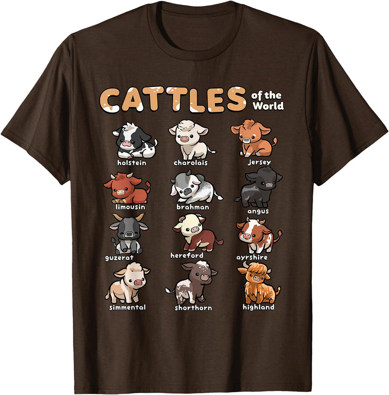 Wowsome! Cattles Animals of the World Cattle Farmer Rancher Cow Lover T-Shirt - Brown