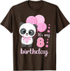 Birthday Gifts for Girls by Content Design Studio Birthday Girl 8 Panda Pink Balloons T-Shirt - Brown