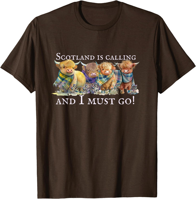 Everystepcounts4us Scottish Coos - Cute Cows Scotland is Calling, Highland Cows, Hairy Coos, Scottish Cow T-Shirt - Brown