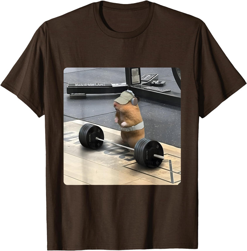 Hamster Deadlift Training Funny Cute Rat Weightlifting Meme T-Shirt - Brown