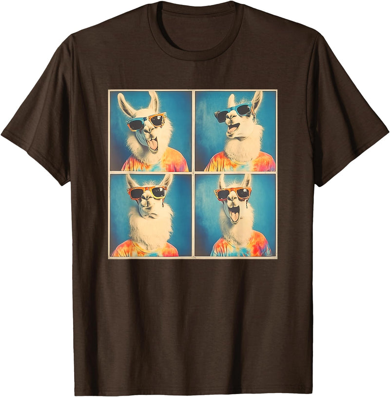 Tie-Dye Animal Groovy Llama Lover Men Women Kids Colorful Hippie Llama Wearing Tie Dye Llama Lovers T-Shirt - Brown