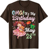 H1Shop Happy Birthday Born On May 28 OMG It's My Birthday Born On May 28th Girl with Present Bear T-Shirt - Brown
