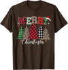 Merry Christmas Leopard Buffalo Red Plaid for Men Women T-Shirt - Brown