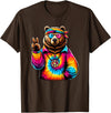 Grizzly Bear Hippie Costumes Peace Sign Tie Dye Grizzly Bear T-Shirt - Brown