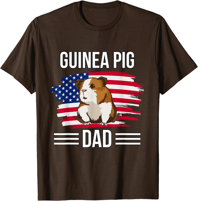 Funny Guinea Pigs Outfits Cavy US Flag 4th Of July Father's Day Guinea Pig Dad T-Shirt - Brown